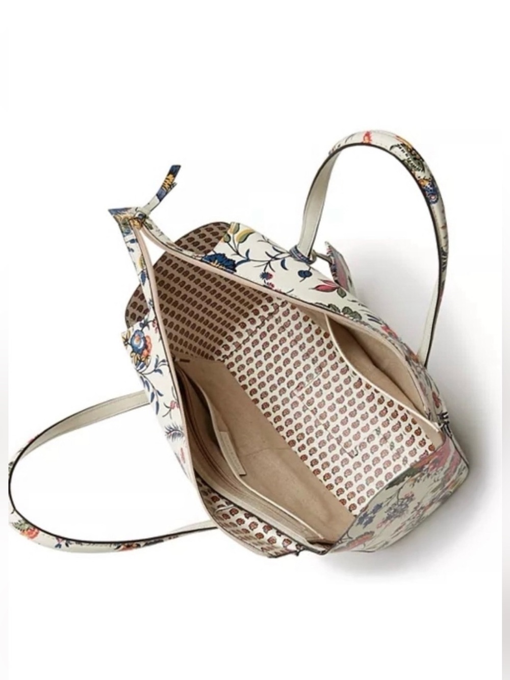 Tory Burch Parker Small Floral Tote Bag Cream Multicolor Leather EUC *Rare Print - Picture 6 of 9